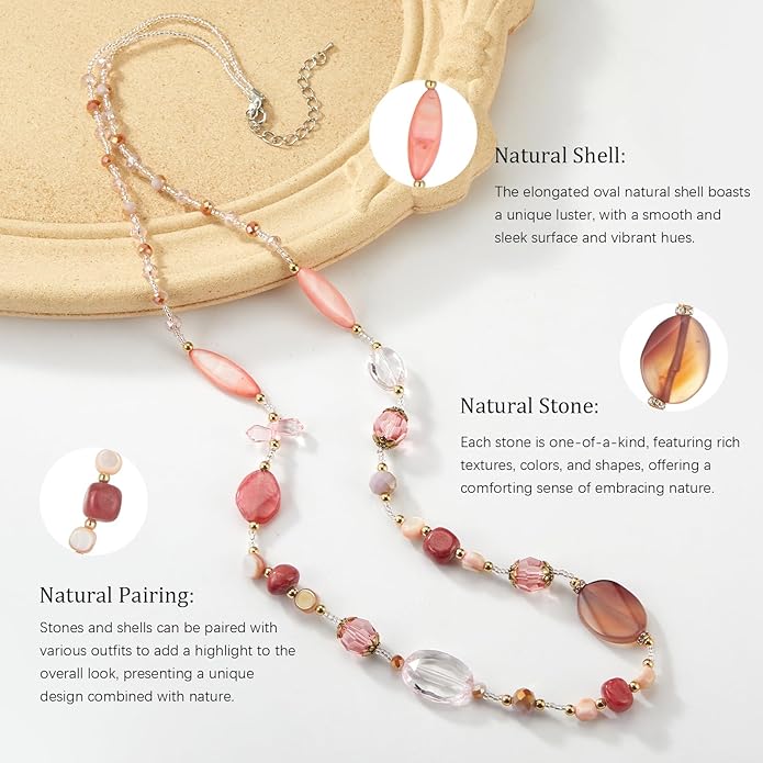 FULU AUTUMN Long Necklaces for Women Trendy Long Chunky Beaded Necklace Boho Fashion Costume Jewelry Mothers Day Gifts for Her