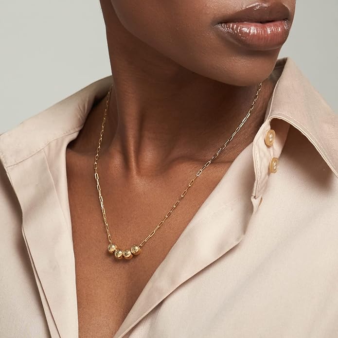 MyNameNecklace Personalized The Balance Charm Necklace with Custom Engraved Beads - Cable/Link Chain - Dainty Gift for Mom, Her - Jewelry for Christmas