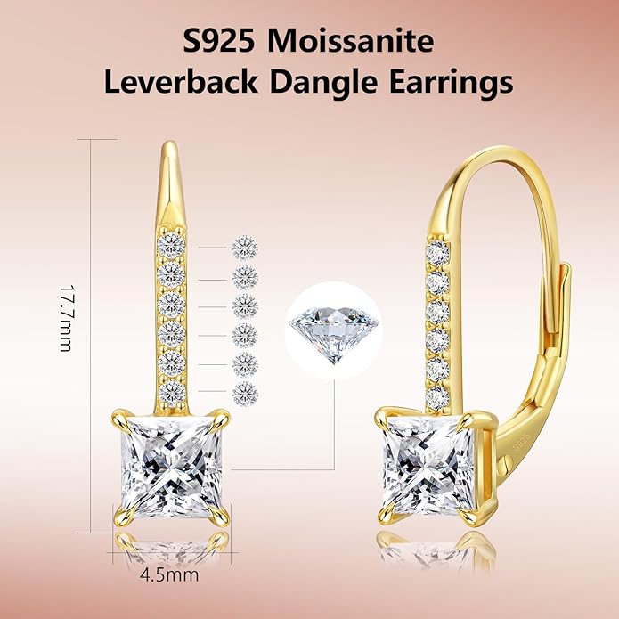 KRKC Moissanite Earrings, 1.0ct-2.0ct D Color Lab Created Diamond Earring, 14k White Gold Plated Sterling Silver Dangle Earrings S925 Leverback Drop Earring for Women Hypoallergenic Jewelry for Gifts