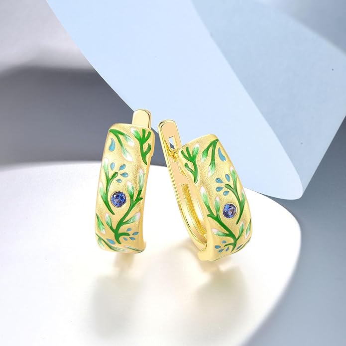 Santuzza 925 Sterling Silver Enamel Pattern Dangle Earrings