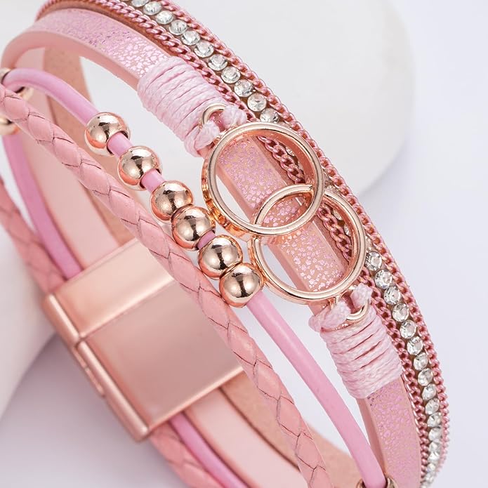 FANCY SHINY Boho Leather Wrap Bracelet Stackable Infinity Chunky Cuff Bracelets Western Hippie Outfits Jewelry Valentine Gifts for Women