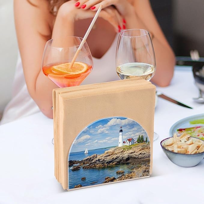 Napkin Holder, Lighthouse on Beach Napkin Holder for Table Standing Napkin Holders for Table, Kitchen & Dining Room Decor