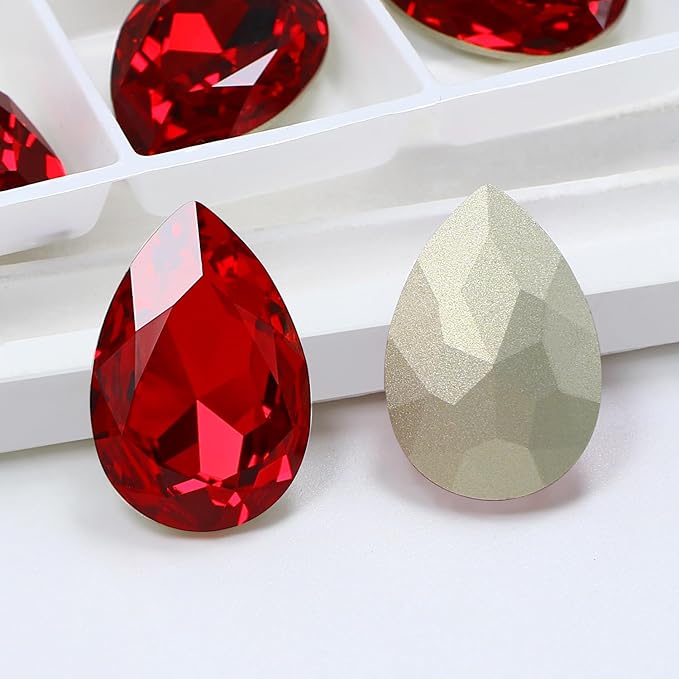 8Pcs Teardrop Crystal Pointback Rhinestones,30 * 20mm Large Glass Rhinestones Gem Stones for Crafts Dress Shoes Jewelry Making，Red