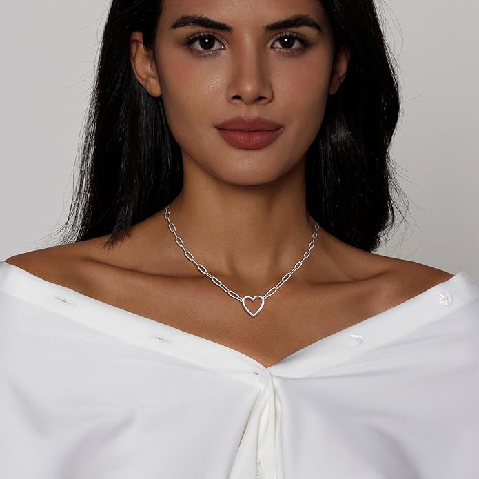 Heart Necklace for Women Gold/Silver Plated Trendy Heart Choker Lover Pendant Hypoallergenic Fashion Gold/Silver Necklace for Women Love Jewelry Gift for Women Girlfriend