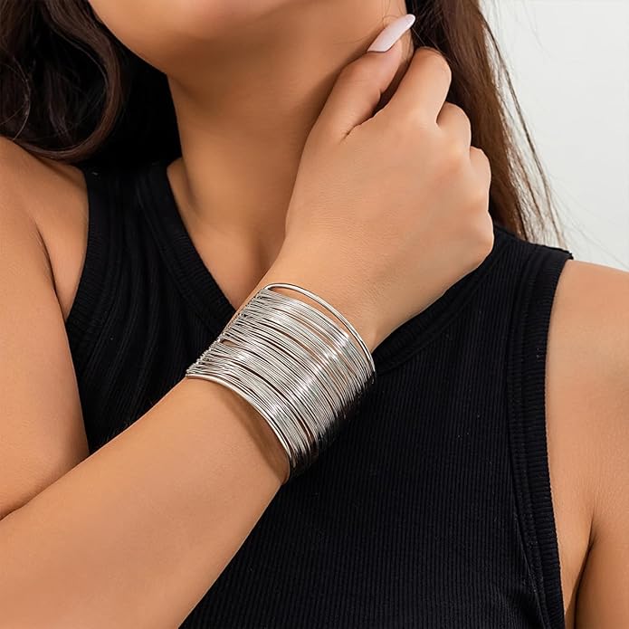 3PCS Gold Chunky Cuff Bracelets for Women Irregular Minimalist Statement Bangle Bracelets Set Open Wide Bangle Arm Cuff Upper Arm Punk Jewelry