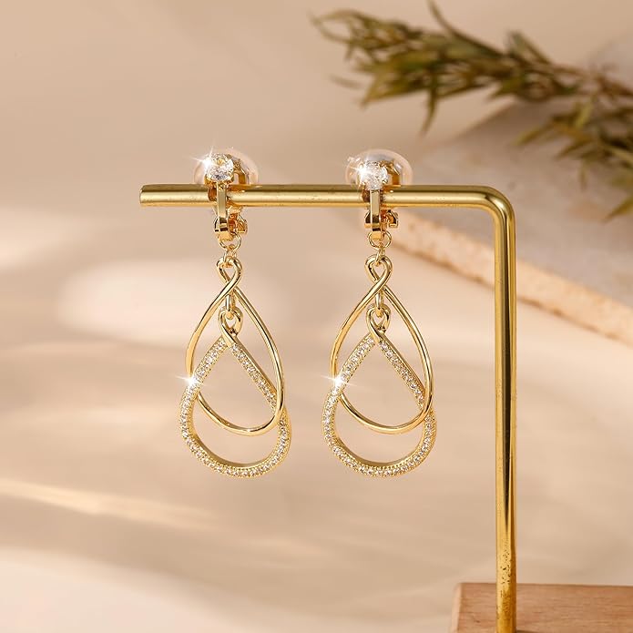 Clip on Earrings for Women Statement Drop Dangle Earrings for Women Jewelry Hypoallergenic Trendy 14K Gold/Silver Plated Earring Non Pierced Earring Jewelry Gifts Wedding Party Fashion Trendy Jewelry Gifts