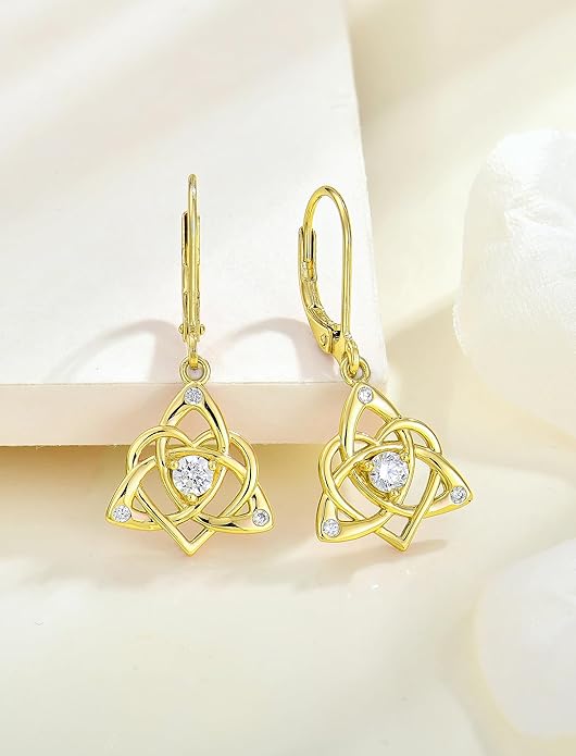 Starchenie Celtic Knot Dangle Earrings Sterling Silver Trinity Love Knot Leverback Earrings Gemstones Jewelry for Women
