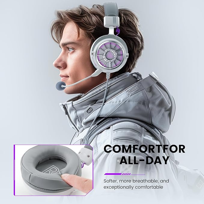 EKSA StarEngine S PC Gaming Headset-Stereo Surround Sound for PS4 PS5 Xbox One Xbox Series X/S, Over Ear Headphones with Noise Cancelling Mic, 50mm Drivers, 3.5mm Wired Headphones for Computer (White)
