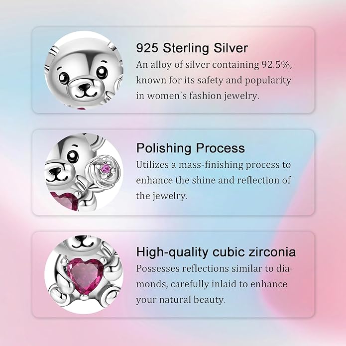 Birthday Fashion Love Heart Dangle Charm 925 Sterling Silver Charms fits Bracelets and Necklace Pendant Bead Charms Jewelry Present for Women Family Friends