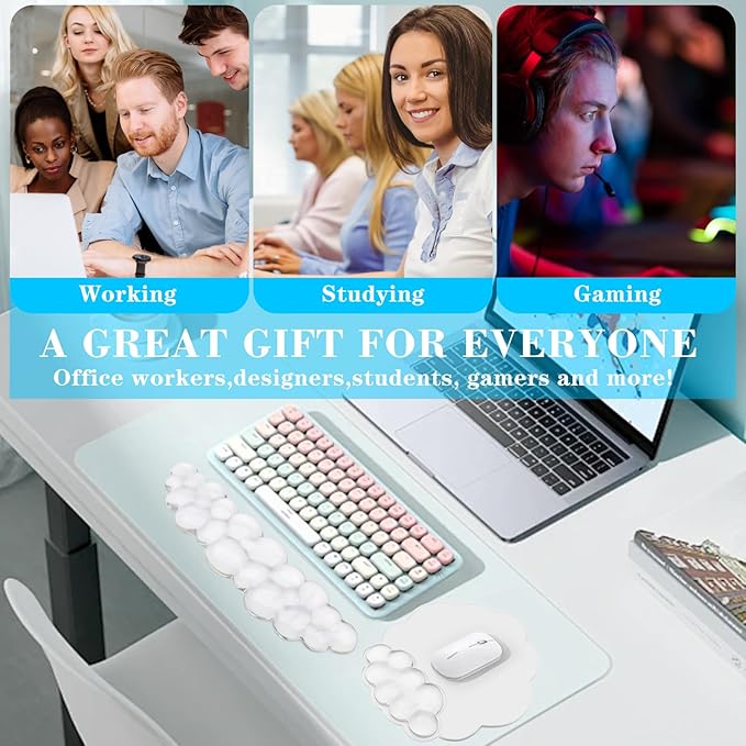Gel Cloud Keyboard and Mouse Wrist Rest, Cute Wrist Support and Arm Support Rest for Typing Pain Relief，Suitable for Office/Computer/Laptop/Gaming Set-White