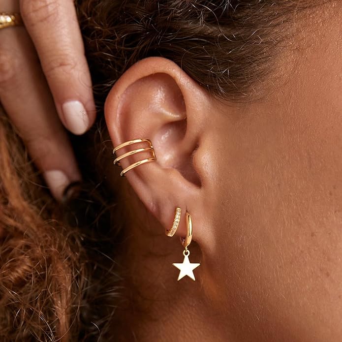 MYEARS Women Earrings Gold Huggie Hoop Ear Stud Cuff 14K Small Simple Hypoallergenic Everyday Jewelry