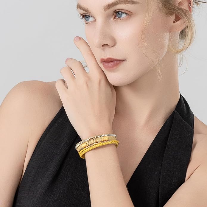 FANCY SHINY Boho Leather Wrap Bracelet Stackable Infinity Chunky Cuff Bracelets Western Hippie Outfits Jewelry Valentine Gifts for Women