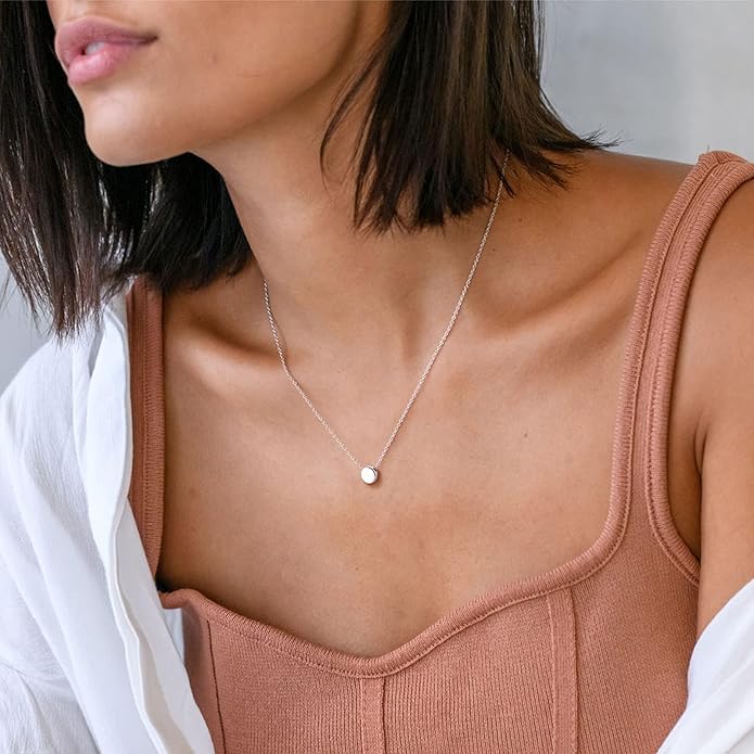 ChicSilver Personalized 925 Sterling Silver Dainty Small Heart/Star/Moon/Dot/Triangle Pendant Necklace for Women, Silver/Gold/Rose Gold/Black (with Gift Box)