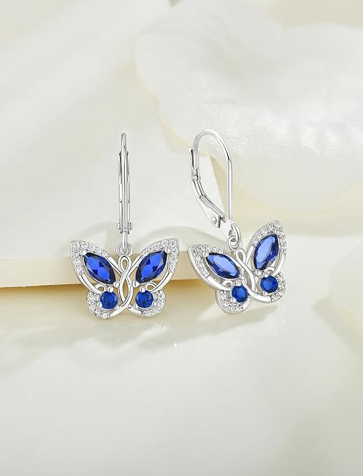 Starchenie Butterfly Earrings for Women 925 Sterling Silver Leverback Earrings Birthstone Butterfly Jewelry Gifts