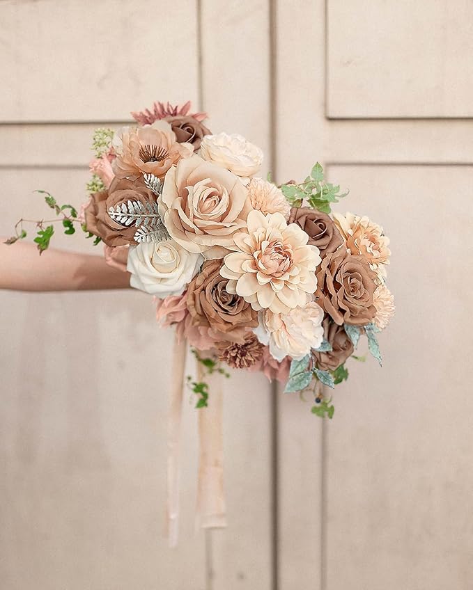 Roses Artificial Flowers Nude Fake Flower for DIY Wedding Bouquet Bridal Baby Shower Decorations Party Table Centerpieces Cake Decorating Silk Floral Arrangement Home Decor Indoor Beige