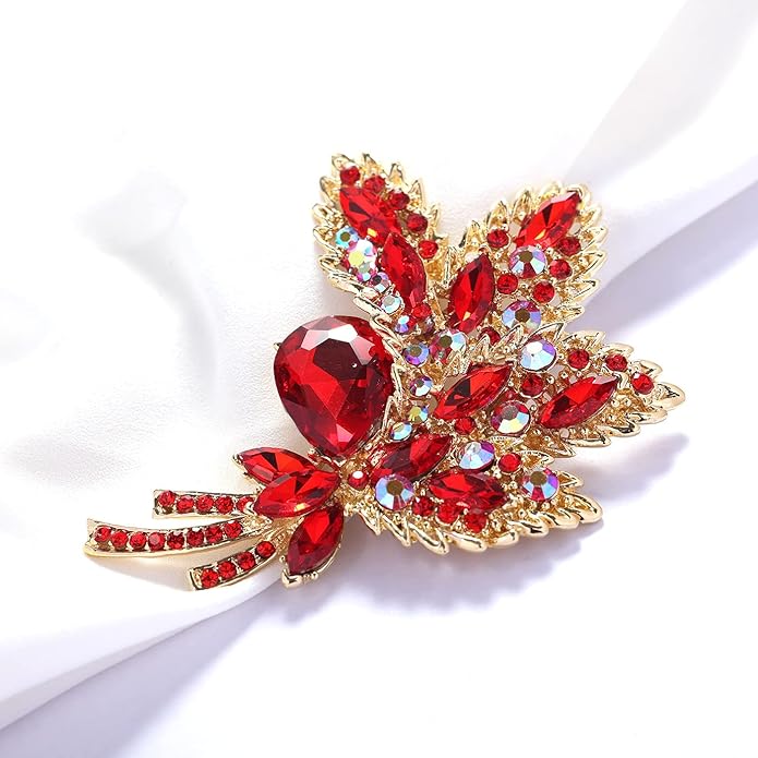 YOQUCOL Big Large Brooch Pin Austrian Crystal Leaf Shape Bouquet Rhinestone Scarf Decoration Wreath Cloth Brooches Pins For Women Girls