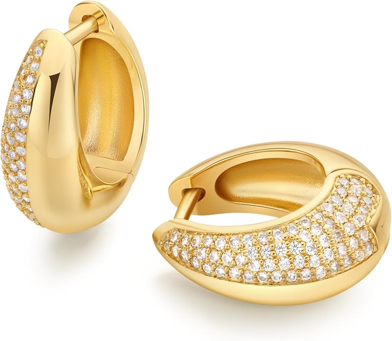 18K Gold Plated Huggie Hoop Earrings for Women, 925 Sterling Silver Post, Hypoallergenic Small Earrings