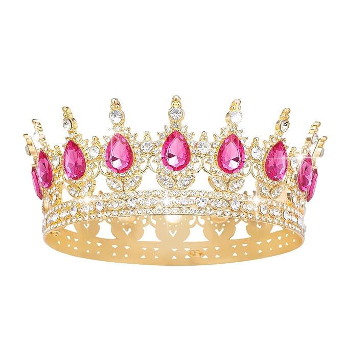 Queen Crown Rhinestone Wedding Crowns and Tiaras for Women Costume Party Hair Accessories Princess Birthday Crown Crystal Bridal Crown (Gold & Rose Crown)