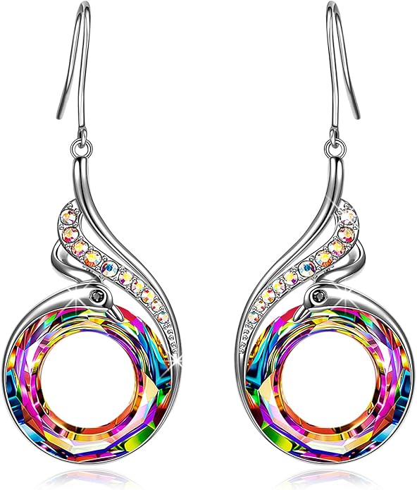 Kate Lynn "Rise From the Ashes" Phoenix Earrings, Sterling Silver Dangle Earrings with Crystals from Austria, Birthday Gift with Jewelry Box, Symbol of Luck and Renewal