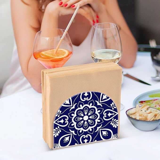 Napkin Holder, Blue Mexican Talavera Napkin Holder for Table Standing Napkin Holders for Table, Kitchen & Dining Room Decor