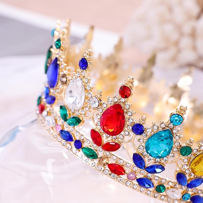 Multicolor Queen Crown for Women Crystal Tiara for Girl Rhinestone Wedding Headband for Bride Hair Accessories for Costume Birthday Party Prom Gifts