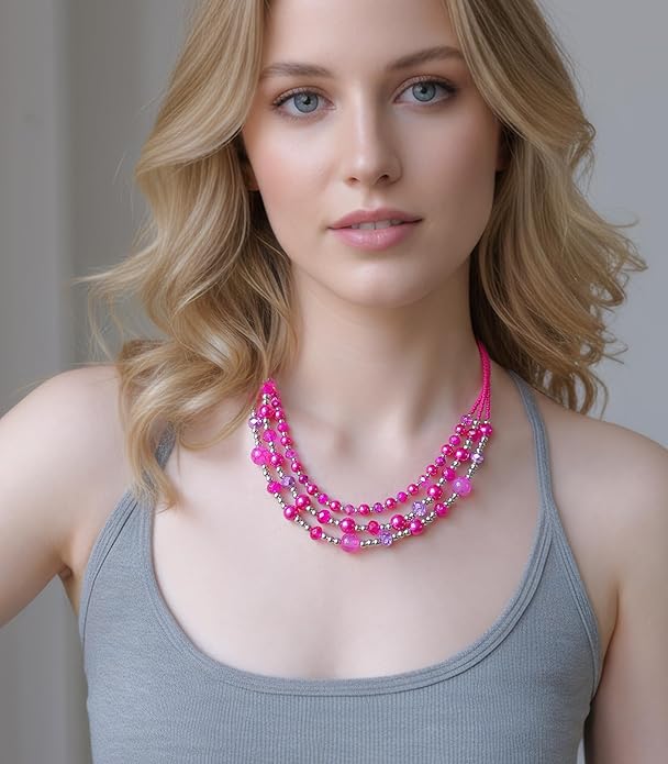 Noessla Beaded Statement Necklaces for Women Layered Chunky Bead Necklace Fashion Costume Jewelry Gifts for Mom