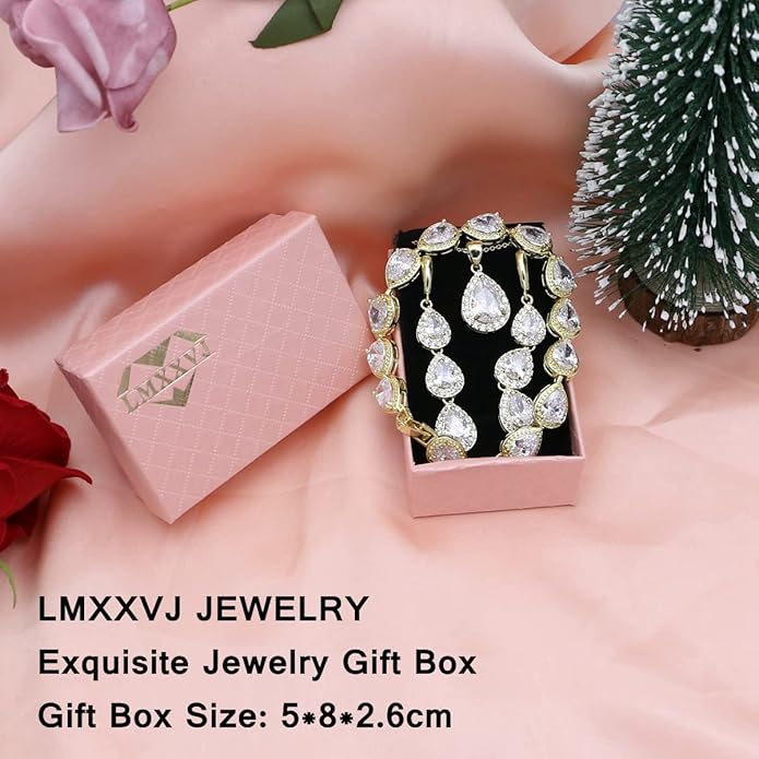 LMXXVJ Necklace Long Earrings Bracelet Set, White Gold Plated Created Blue Sapphire Jewelry Set Wedding Party Gift Jewelry for Women Bridal Bridesmaid