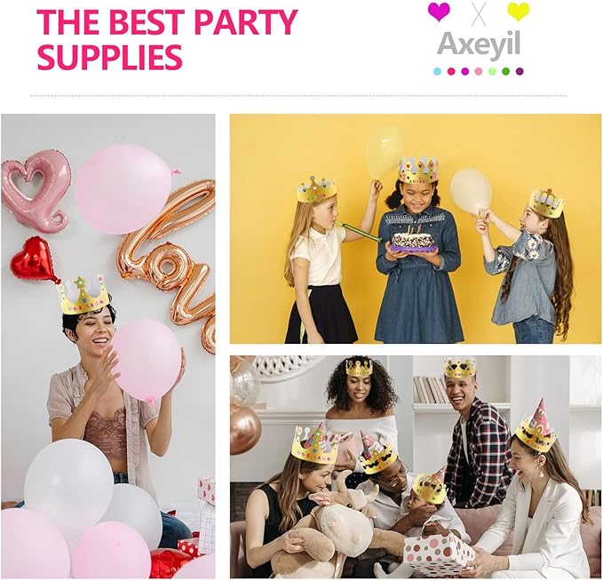 76 Pcs Paper Crowns for Kids Boys Girls Adults Princess Prince King, Classroom Crown, Birthday Party Hats with Gold Gem Jewels Number Letter Stickers, DIY Decor Favor Supplies