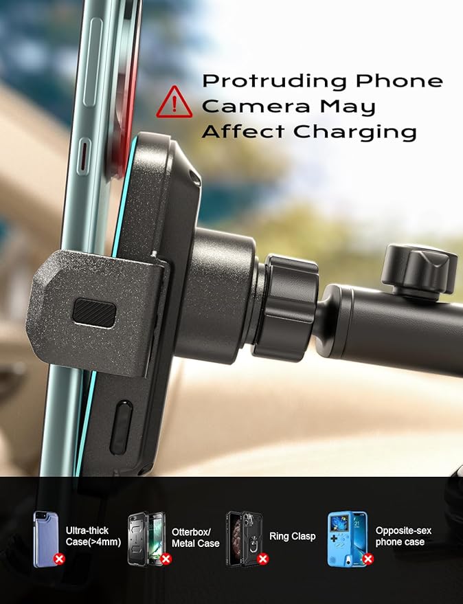 Wireless Car Charger, 15W Fast Charging Auto Clamping Car Phone Holder Mount, [Vent Clip+Suction Cup] Car Phone Holder Wireless Charger with iPhone 16/15/14/13, for Samsung Galaxy Series
