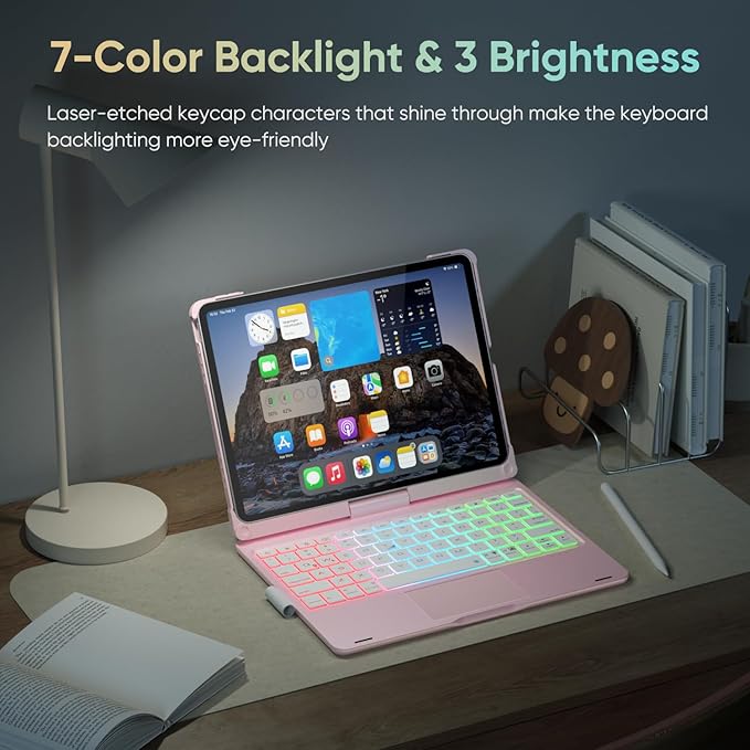 doqo for iPad Air 11 and iPad Pro 11 case with Keyboard,360° Rotatable Keyboard case for iPad Air 11 M3 2025/M2 2024,air 5th,4th 10.9,iPad Pro 11(4th,3rd,2nd,1st Gen) with Multi-Touch Trackpad (Pink)