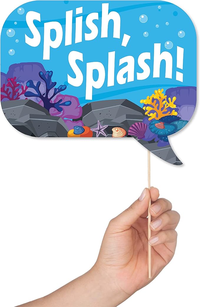 Under The Sea Photo Booth Props - 41-pc Photobooth Kit with 8 x 10-Inch Sign, 60 Adhesive Pads, 45 Sticks - Under The Sea Decorations - Under The Sea Party Decorations