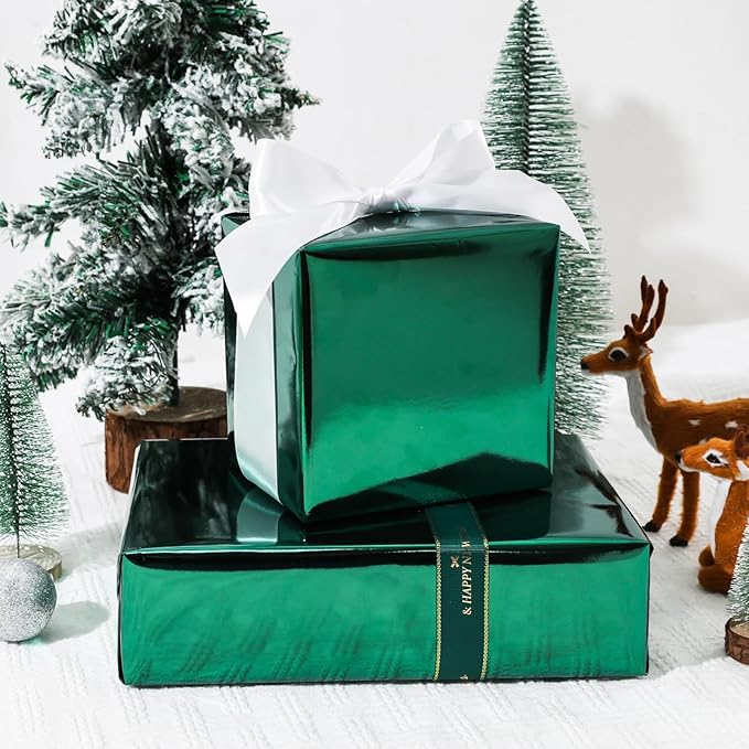 NESCCI Dark Green Metallic Wrapping Paper, Solid Color Paper-2 Roll,17 Inches X 32.8 Feet Per Roll,Gift Wrapping Paper,Perfect for Wedding,Valentine's Day, Birthday,Baby Shower,DIY Bouquet
