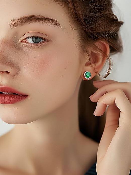 Silvora 925 Silver 8MM Cubic Zirconia Birthstone Clip On Stud Earrings Round Non Pierced Earrings For Women,Come with Box