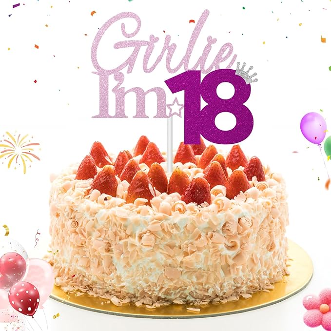Girlie I'm 18 Cake Topper, 18th Birthday Decorations for Girl, Glitter Funny 18th Birthday Cake Topper, Girlie 18 Year Old Birthday Party Decoration Supplies