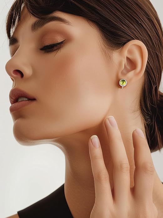 Silvora 925 Silver 8MM Cubic Zirconia Birthstone Clip On Stud Earrings Round Non Pierced Earrings For Women,Come with Box