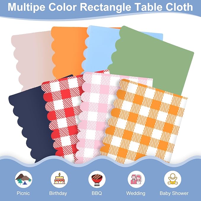 6 Pack Plastic Light Blue Tablecloth, 54 X 108Inch Disposable Baby Blue Scalloped Dessert Tablecoth for Rectangle Table Waterproof Spring Table Cover for BBQ Picnic Wedding Birthday Baby Shower Decor