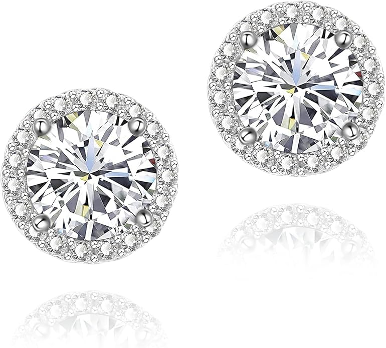 YOMELA Cubic Zirconia Earrings Studs, Halo CZ Birthstone Simulated Diamond Stud Earrings for Women