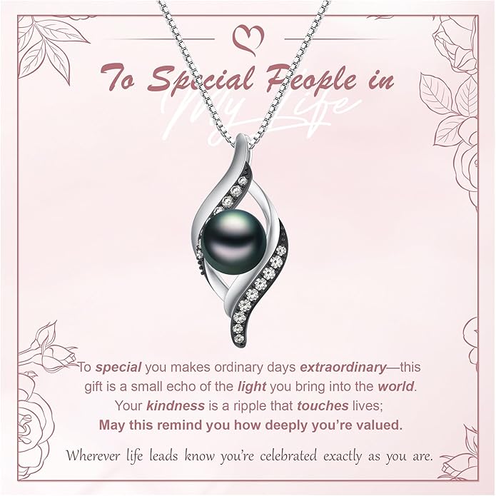 Tahitian Black Pearl 18K White Gold Plated Sterling Silver Heart/Infinity/Four Leaf Clover Pendant Necklace Jewelry Gifts for Women Wife Mom Girlfriend Wedding Birthday Anniversary Christmas