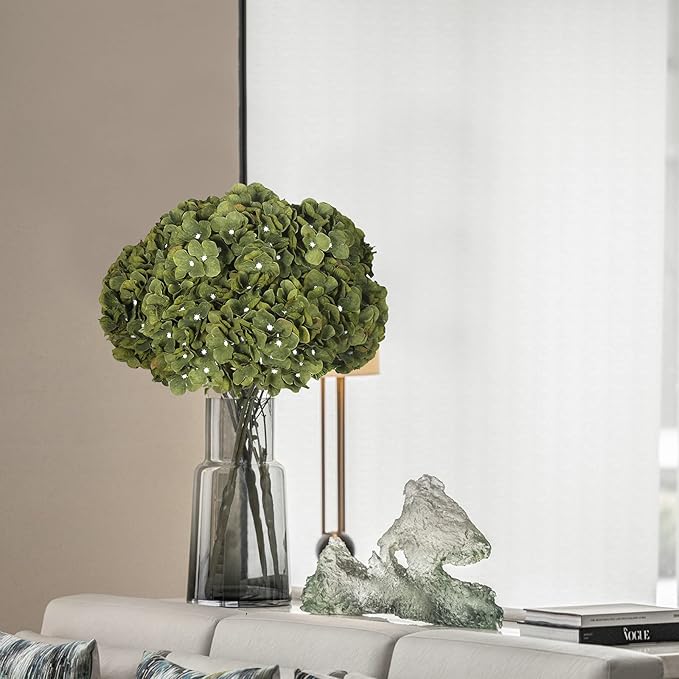 Kimura's Cabin 2Bouquets Green Fake Hydrangeas Flowers Vintage Artificial Silk Hydrangea Bouquets 10Heads for Home Table Centerpieces Wedding Party Decoration (Dark Green1 Pack of 2)