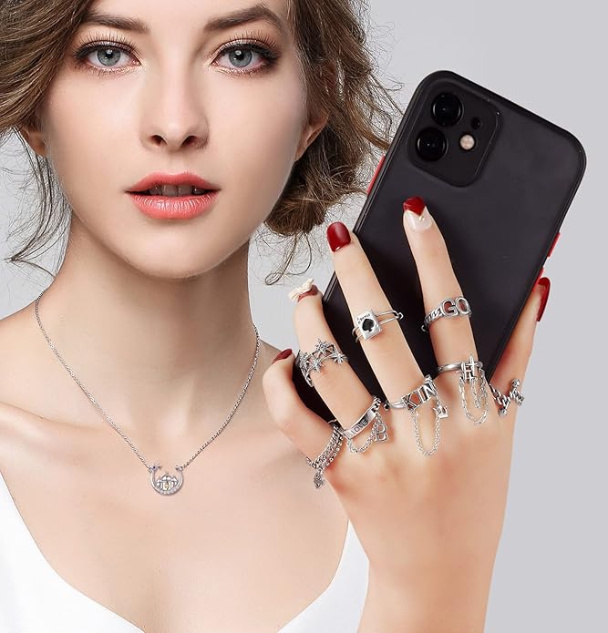 TAMHOO 9/12/15/16 Pcs Open Rings Set for Women with Sparkling Cubic Zirconia- Finger Rings Pack Stackable Rings for Teens,White Gold/Rose Gold/Gold Tone Rings for Girls