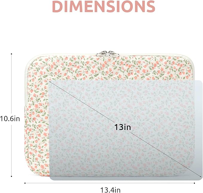 Puffy Laptop Sleeve 13-15.6 Inch Cute Quilted Laptop Protective Case Padded Floral Computer Sleeve for MacBook (B-Pink, 13 Inch)
