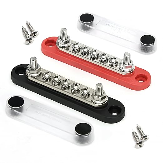 150A 12V Power Distribution Block with 2 x 1/4" (M6) Studs + 5 x M4 (#8) Screws Max 150A 48V DC 300V AC for Automotive Car Marine Truck Boat