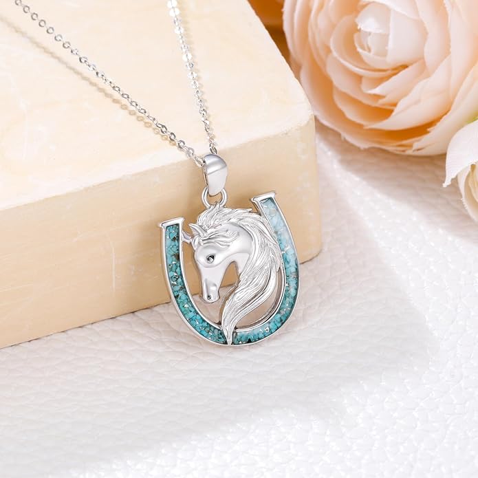 Western Cowboy Necklace 925 Sterling Silver Horseshoe Pendant Western Jewelry Cowgirl Gifts for Women Girlfriend Cowboy Cowgirl