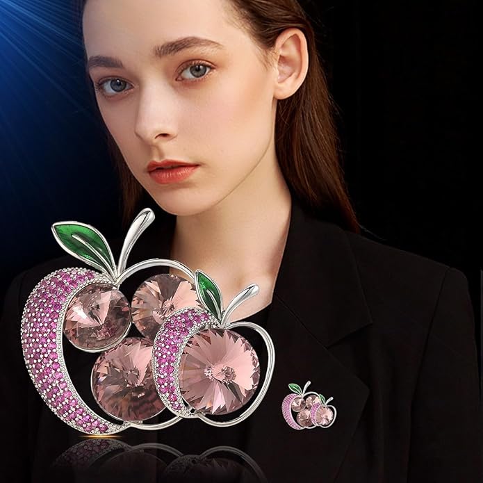 Fruit Brooch Austrian Crystal Rhinestone Brooch 18K Gold Plated Birthstone Lapel Pin Jewelry Birthday Gifts for Women Men
