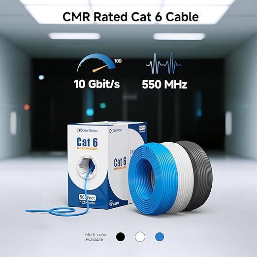 Cable Matters [UL Listed] 10Gbps in-Wall Riser Rated (CMR) 23AWG Bare Copper Cat6 Ethernet Cable - 1000ft, Cat 6 Ethernet Cable Spool, Cat 6 Cord Bulk, White