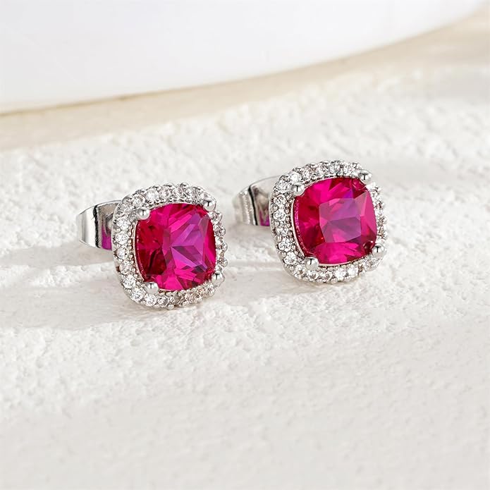 YOMELA Cubic Zirconia Earrings Studs, Halo CZ Birthstone Simulated Diamond Stud Earrings for Women