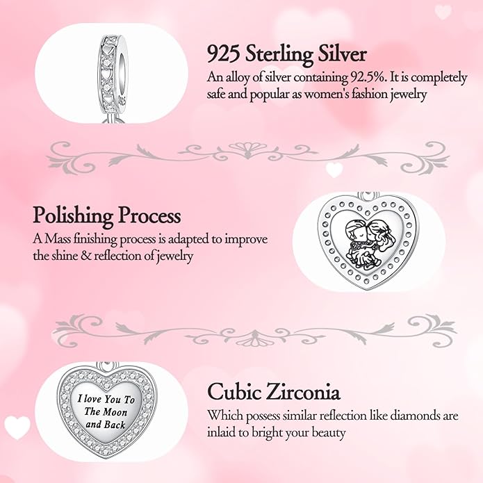 925 Sterling Silver Charms for Bracelets and Necklaces Charms for Women Fashion Jewelry for Women Friend and Mother