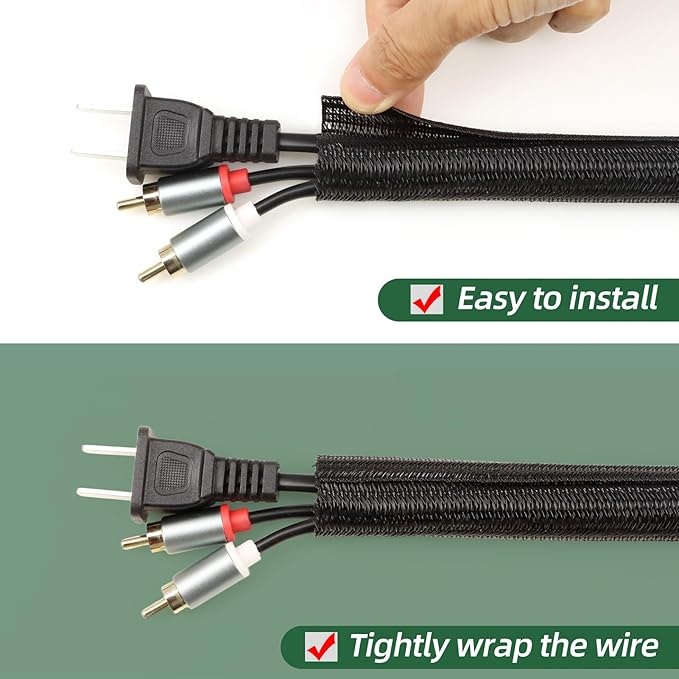 Split Wire Loom Tubing, Cable Protector Sleeve, Braided Cable Management for TV/Computer/Home Theater/Engine Bay, Cord Protectors from Pets No Chew (Black, 3/4"-10ft)