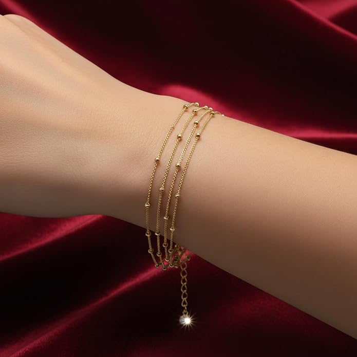Solza 3 Layer Chain Bracelet for Women – Stainless Steel Adjustable Layered Bracelet, Minimalist Charm Jewelry, Non-Tarnish Plated, Stackable Design