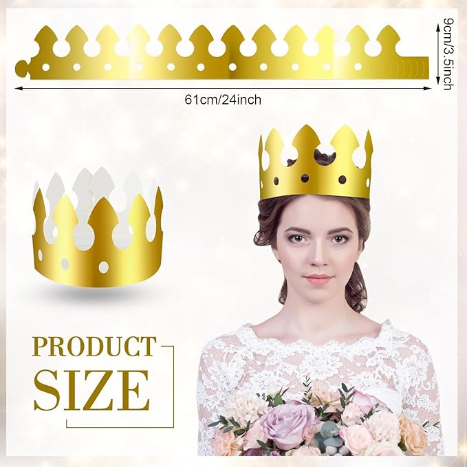 Crtiin 100 Pcs Gold Paper Crowns Birthday Party Bulk for Adults Classroom Students Hat Supplies Favors (Classic Style)
